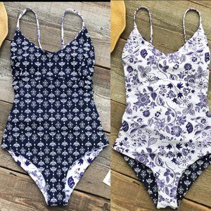 CUPSHE Blue And White Reversible Ladies Swimsuit